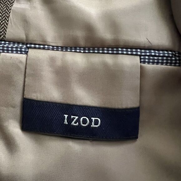 Izod Brown 100% Lambswool Herringbone 2 Button Satin Lined Blazer Sport Coat 44L - Picture 9 of 10